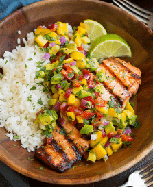 Grilled Lime Salmon with Avocado-Mango Salsa and Coconut Rice - 360 ...